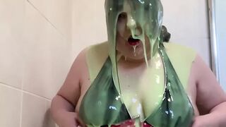 Slut covered in slime and gunge sploshing humiliation