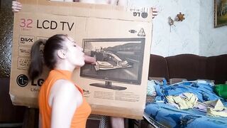 Hot girl eats my dick through the TV box