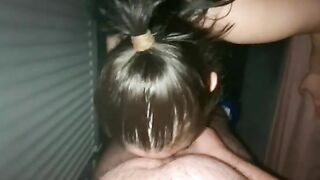 Step son received best blowjob from step mom sitting on her knees