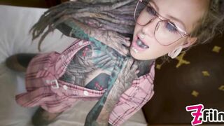 Hot Nerdy Tattoo Teen In Glasses Anal Fuck POV - Gape, Deepthroat, Cumshot