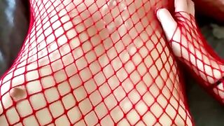 HUGE CUMSHOT Load Onto Full Body Fishnets