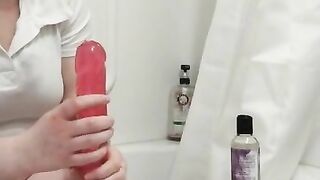 College Slut Uses Dildo In Shower