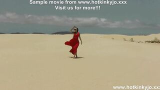 Hotkinkyjo in beautiful red dress self fisting her ass at the desert & anal prolapse