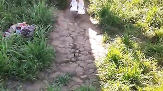 Hot crazy girl naked swinging in Flemish Fields smashing the camera