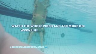 Nudist couple fucks in public pool and the voyeur is watching them while the hidden cam is recording!