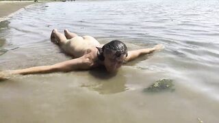 Hot British Girl skinny dips in the Estuary Water