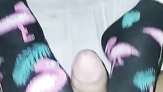 Girl foot job while masturbate