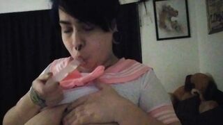 Big Tittied Goth Whore Deep Throating her Toy