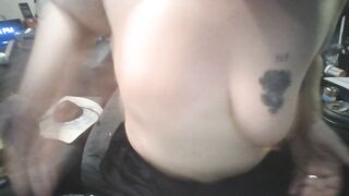 Hucow with Saggy Udders Punches her Tits, then Milks them up Close, Solo BDSM Breast Milking