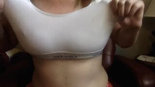 Teasing you with my 34 DD Natural Big Boobs Sports Bra Hard Nips