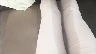 Desperate pee in white Jeans and rubbing my wet clit Full video on ModelHub