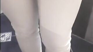 Desperate pee in white Jeans and rubbing my wet clit Full video on ModelHub