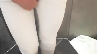 Desperate pee in white Jeans and rubbing my wet clit Full video on ModelHub