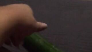 Fucking my tiny pussy with a huge cucumber and squirting everywhere while wearing ripped pantyhose