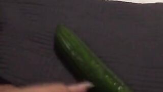 Fucking my tiny pussy with a huge cucumber and squirting everywhere while wearing ripped pantyhose