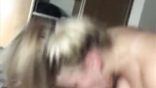 Hot blonde blowjob, swallow cum, big tits