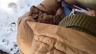 POV FUCKING ON A SNOWY MOUNTAIN cum on my tits DADDY