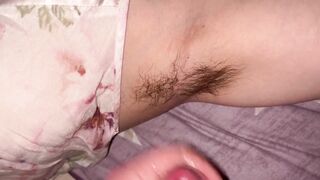 Cumshot on hairy armpits