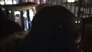 POV city rooftop blowjob at night