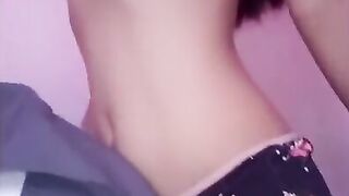 teen smacking tits while grinding on pillow for daddy