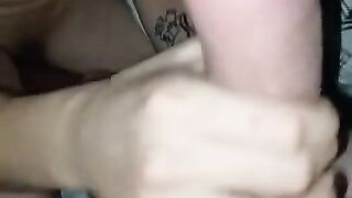 Petite blue eyed blonde teen slobbering on my dick