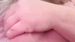 POV big natural tits ASMR rubbing boobs in lingerie fabric Hot Blonde MILF solo female