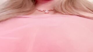 POV big natural tits ASMR rubbing boobs in lingerie fabric Hot Blonde MILF solo female