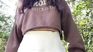 Petite Latina outdoors in skirt