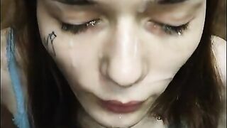 Brown eyes beauty girl loves cum on face