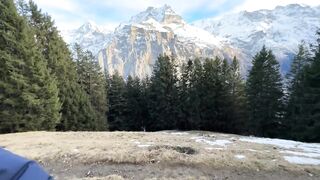 Public sex in the forest in the mountains, the helicopter turned on