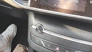 Step mom get fucked in the car in front of Amazon warehouse by step son