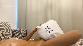 Cute girl humping her pillow. Ride pillow