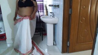 Indian college mam in saree getting ready to go to office, hot student sees madam's sexy body and fucks hard - Huge cum