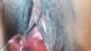 Close up of tight wet dripping pussy getting a good dildo ride