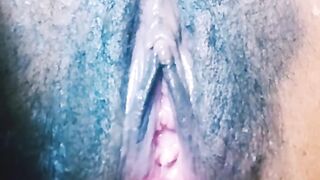 Close up of tight wet dripping pussy getting a good dildo ride