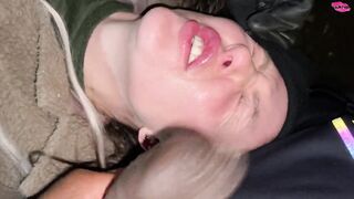 Homless woman poked in the face with a cock