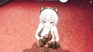 3D HENTAI Neko girl strokes your dick with her paws