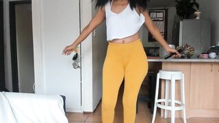 Booty Dancing Ebony, in leggings, sexy big-ass strip tease