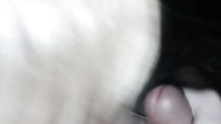 Cumshot on the face of a pregnant wife, a lot of sperm on her face