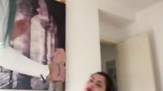 Girls fucking giving a blowjob to the dildo