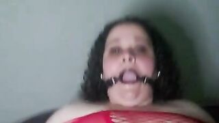 Open mouth gag and wet pussy