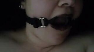 Open mouth gag and wet pussy