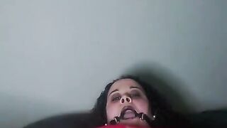 Open mouth gag and wet pussy