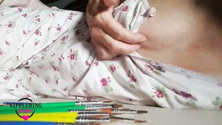 nippleringlover inserting brushes in stretched nipple piercings - pierced tits huge nipples - part 1