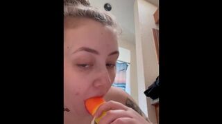 Sucking huge rainbow dick