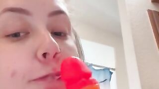 Sucking huge rainbow dick