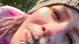 Onlyfans tattoo girl Anuskatzz has outdoor sex at a puplic place and gets a big cumshot in her face