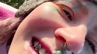 Onlyfans tattoo girl Anuskatzz has outdoor sex at a puplic place and gets a big cumshot in her face