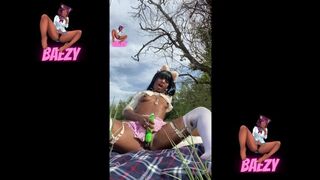 Petite Ebony Cosplayer almost gets CAUGHT masturbating At THE PARK