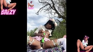 Petite Ebony Cosplayer almost gets CAUGHT masturbating At THE PARK